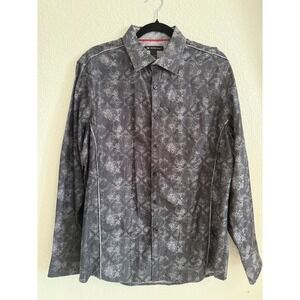 INC International Concepts Mens Grey Damask Paisley Button Up Shirt Large Cotton